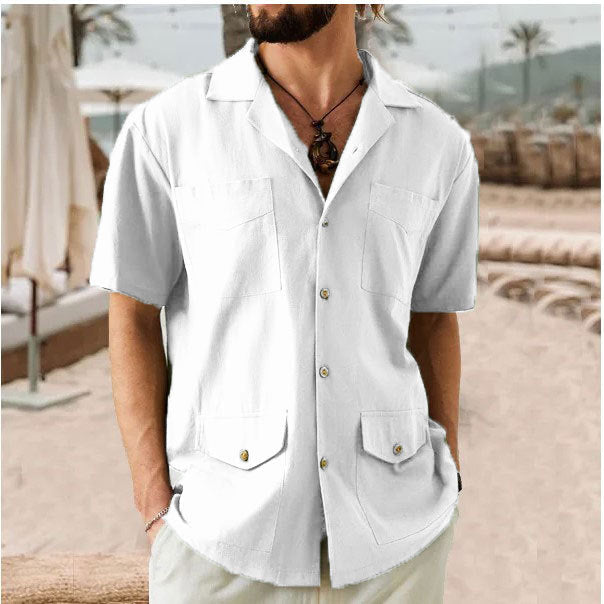  Camicia da uomo a manica corta - miscela di lino di cotone - Fit rilassato - Collar dentellato - 4 tasche-6
