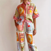  Cardigan femminile-Linence-Fit rilassato-manica corta-boho patchwork bottoni-1