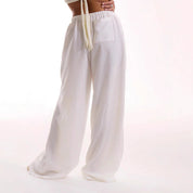  Pantaloni a gamba femminile-miscela di lino-Fit rilassato-vita coulisse-full long-1