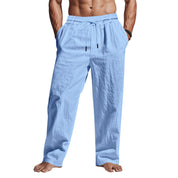  Pantaloni di lino maschile - Fit rilassato - Full Long - Withing Waist con tasche-4