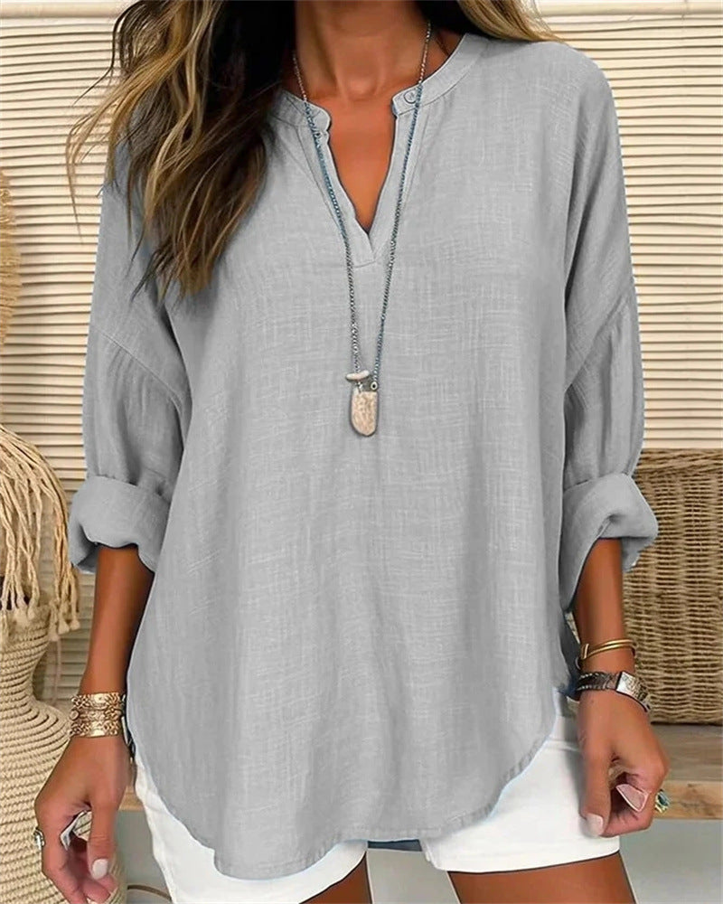  Camicia da donna a maniche lunghe - miscela di lino di cotone - Fit rilassato - Topvi casual per supporto-4