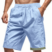  Shorts di lino maschile - Fit sciolto - Bullo in vita - Tasco Boho - Topche laterali-3