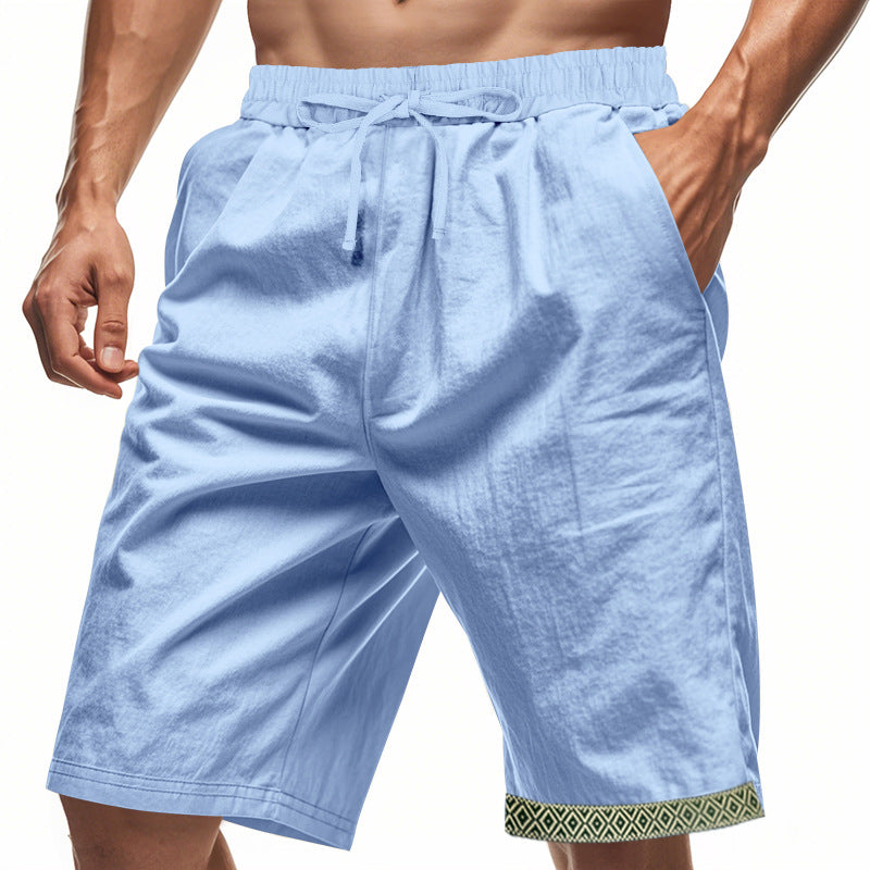  Shorts di lino maschile - Fit sciolto - Bullo in vita - Tasco Boho - Topche laterali-3