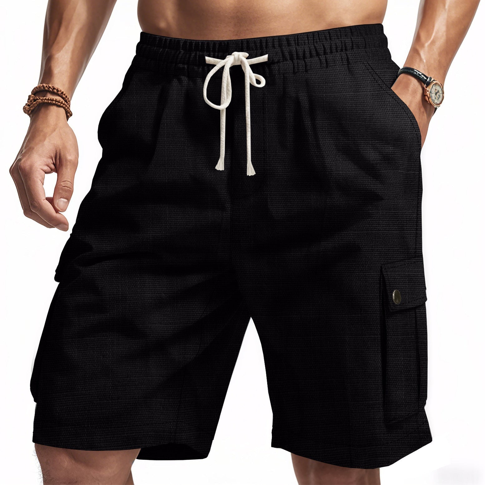  Shorts da carico maschile - lino di bambù - Fit rilassato - vita elastica - Multi tasca-5