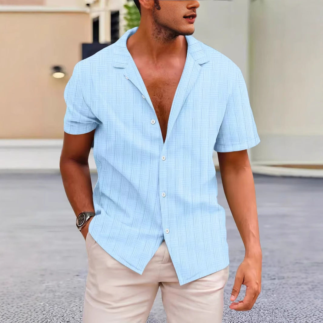  Camicia da uomo a maniche corte-Blend di lino di cotone-Fit classico-Stile casual abbottonato-2