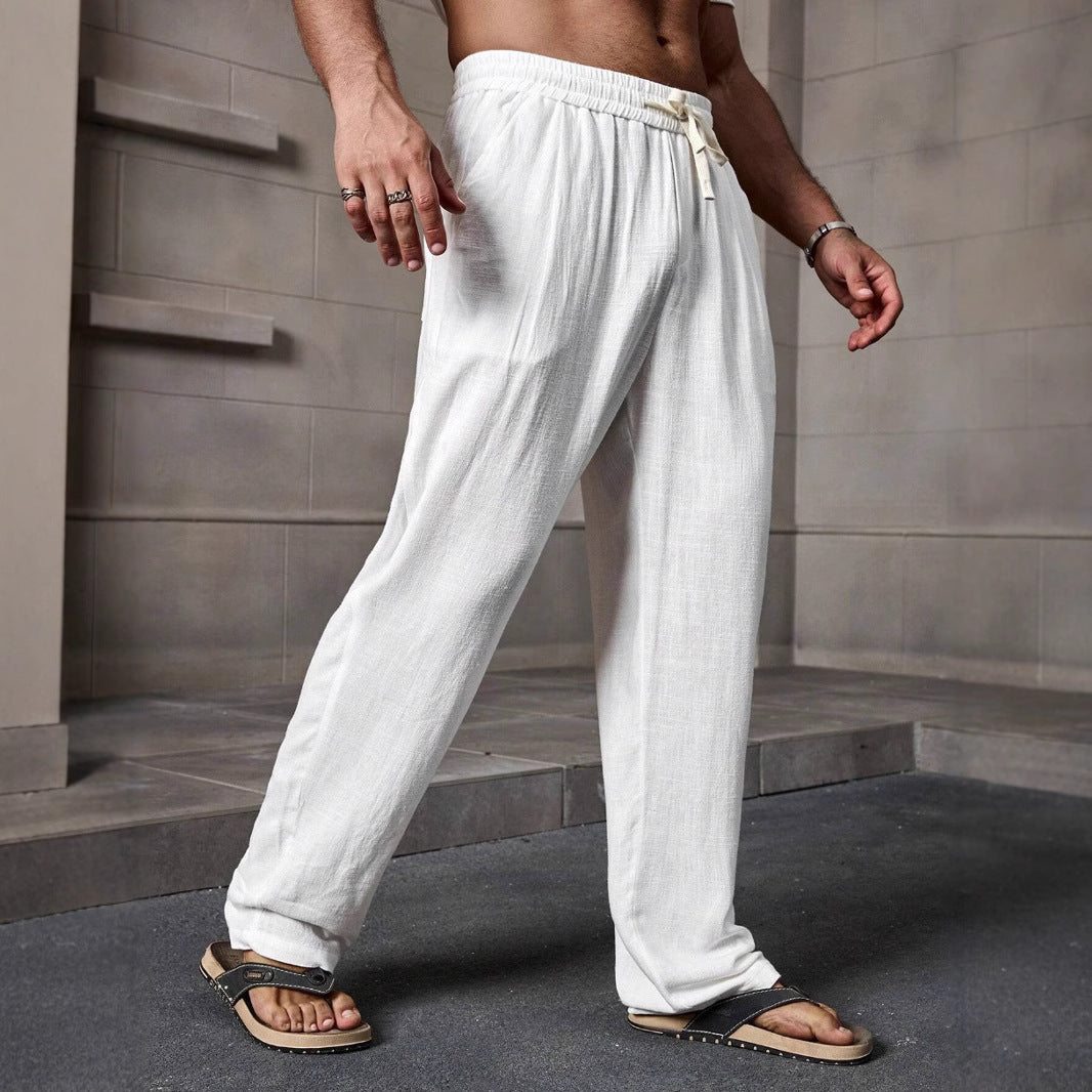  Pantaloni casuali degli uomini - miscela di lino di cotone - vestibilità sciolta - lunghezza - vita coulisse-2