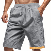  Shorts di lino maschile - Fit sciolto - Bullo in vita - Tasco Boho - Topche laterali-4