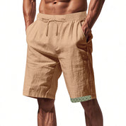  Shorts di lino maschile - Fit sciolto - Bullo in vita - Tasco Boho - Topche laterali-6