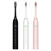 Spazzolini elettrici sonici in tre colori: nero, bianco e rosa. Design moderno, pulsanti multifunzione, setole delicate. Ideali per igiene orale avanzata.