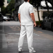  Camicia casual maschile - miscela di lino di cotone - adattamento regolare - manica corta - anteriore bottone-3