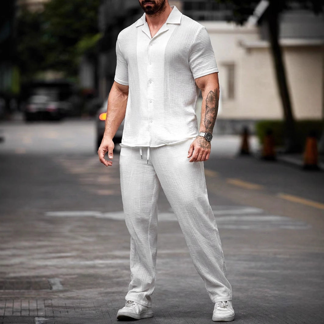  Camicia casual maschile - miscela di lino di cotone - adattamento regolare - manica corta - anteriore bottone-5