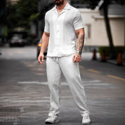  Camicia casual maschile - miscela di lino di cotone - adattamento regolare - manica corta - anteriore bottone-5