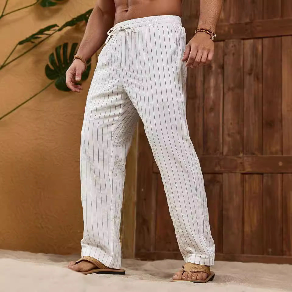  Pantaloni maschili - miscela di lino di cotone - Fit rilassato - gamba dritta - Walest Waist-3