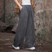  Pantaloni da donna a gamba-miscela di cotone in lino-Fit rilassato-stile casual in cintura elastica-3