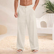  Pantaloni maschili - miscela di lino di cotone - Fit rilassato - vita elastica - Full Long-3