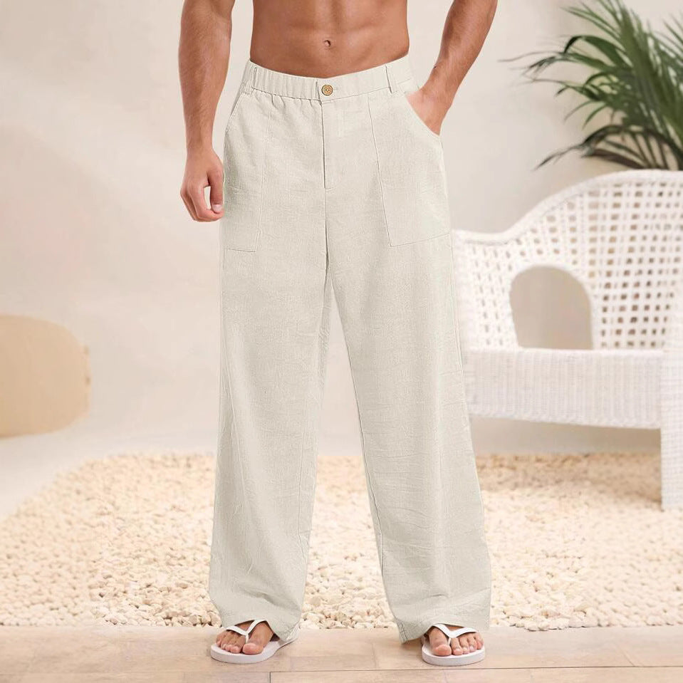 Pantaloni maschili - miscela di lino di cotone - Fit rilassato - vita elastica - Full Long-3