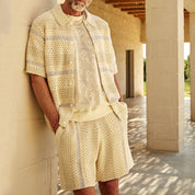  Set di cardigan e pantaloncini da uomo - Fit rilassato - Open Rope - Abbigliamento per il tempo libero traspirante-1