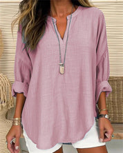  Camicia da donna a maniche lunghe - miscela di lino di cotone - Fit rilassato - Topvi casual per supporto-3