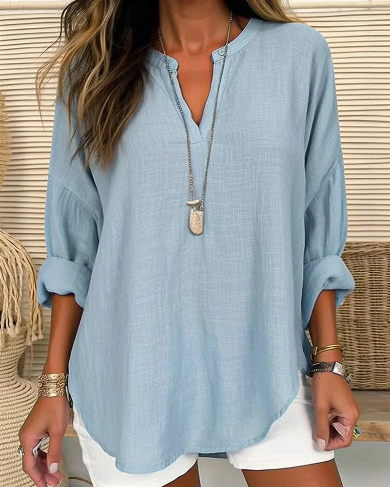  Camicia da donna a maniche lunghe - miscela di lino di cotone - Fit rilassato - Topvi casual per supporto-2