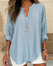  Camicia da donna a maniche lunghe - miscela di lino di cotone - Fit rilassato - Topvi casual per supporto-2