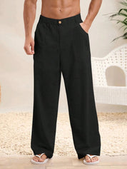  Pantaloni maschili - miscela di lino di cotone - Fit rilassato - vita elastica - Full Long-5