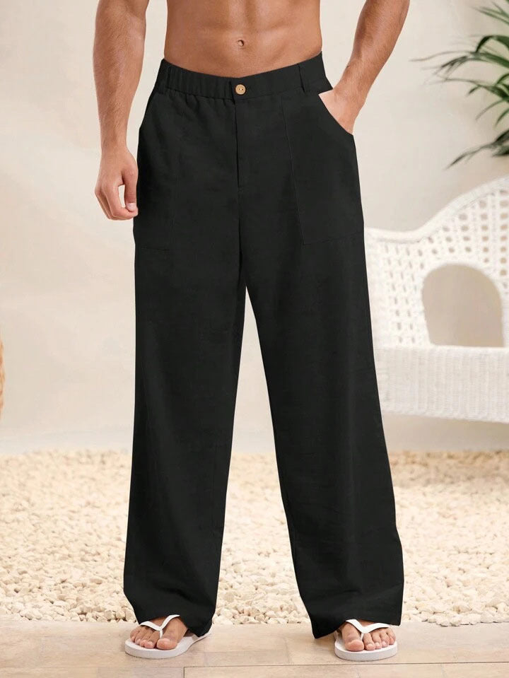  Pantaloni maschili - miscela di lino di cotone - Fit rilassato - vita elastica - Full Long-5