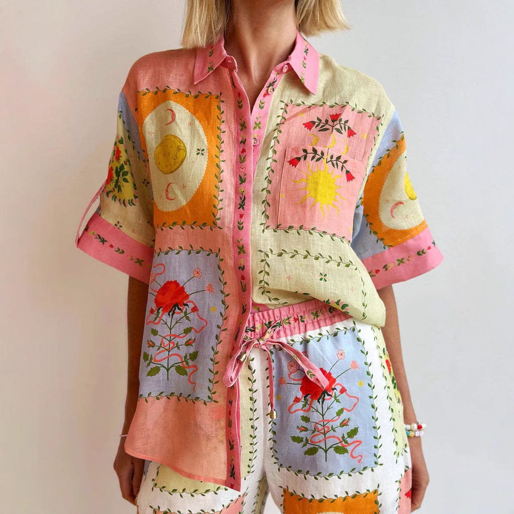  Cardigan femminile-Linence-Fit rilassato-manica corta-boho patchwork bottoni-2