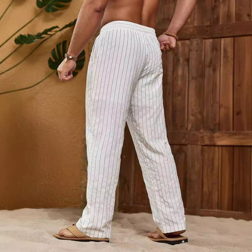  Pantaloni maschili - miscela di lino di cotone - Fit rilassato - gamba dritta - Walest Waist-4