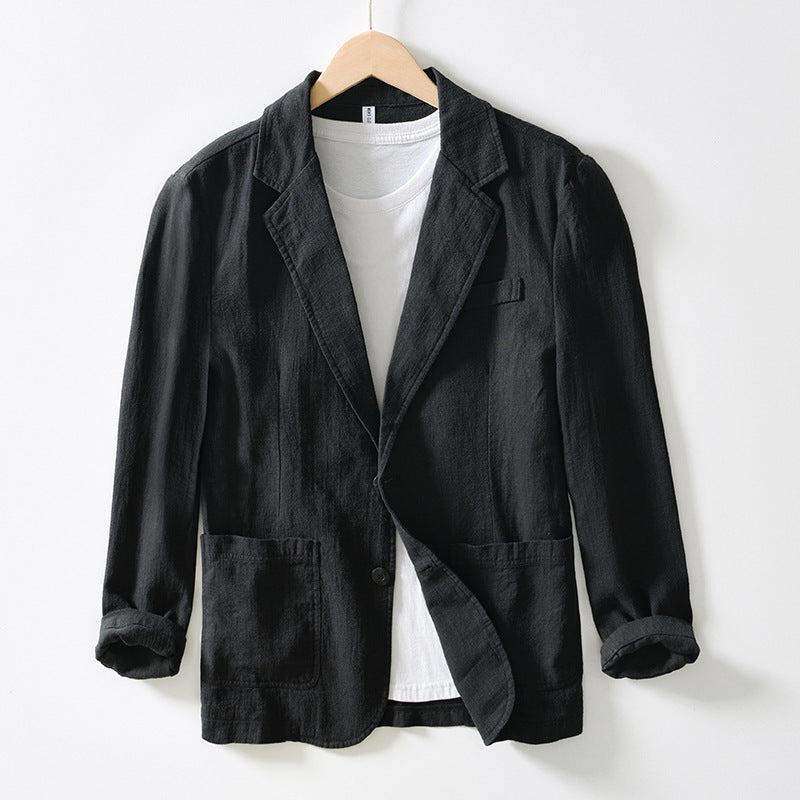  Blazer maschile - miscela di lino di cotone - Fit rilassato - Stile casual del seno singolo-4