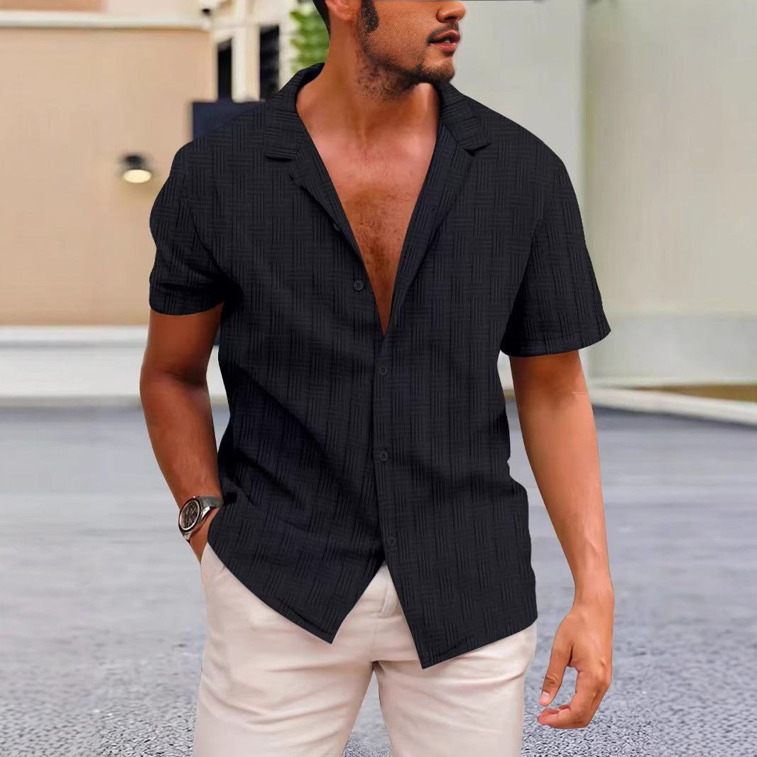  Camicia da uomo a maniche corte-Blend di lino di cotone-Fit classico-Stile casual abbottonato-1