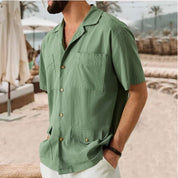  Camicia da uomo a manica corta - miscela di lino di cotone - Fit rilassato - Collar dentellato - 4 tasche-5
