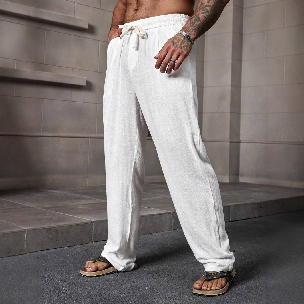  Pantaloni casuali degli uomini - miscela di lino di cotone - vestibilità sciolta - lunghezza - vita coulisse-4