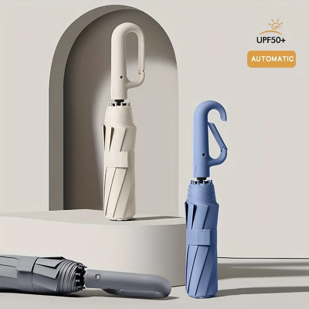 Ombrello di piegatura automatica resistente al vento con manico a fibbia grande-compatto e resistente 11