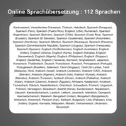 Elenco di lingue per traduzione online, inclusi spagnolo, inglese, francese, tedesco, italiano, cinese, arabo, russo, giapponese, coreano, ebraico.