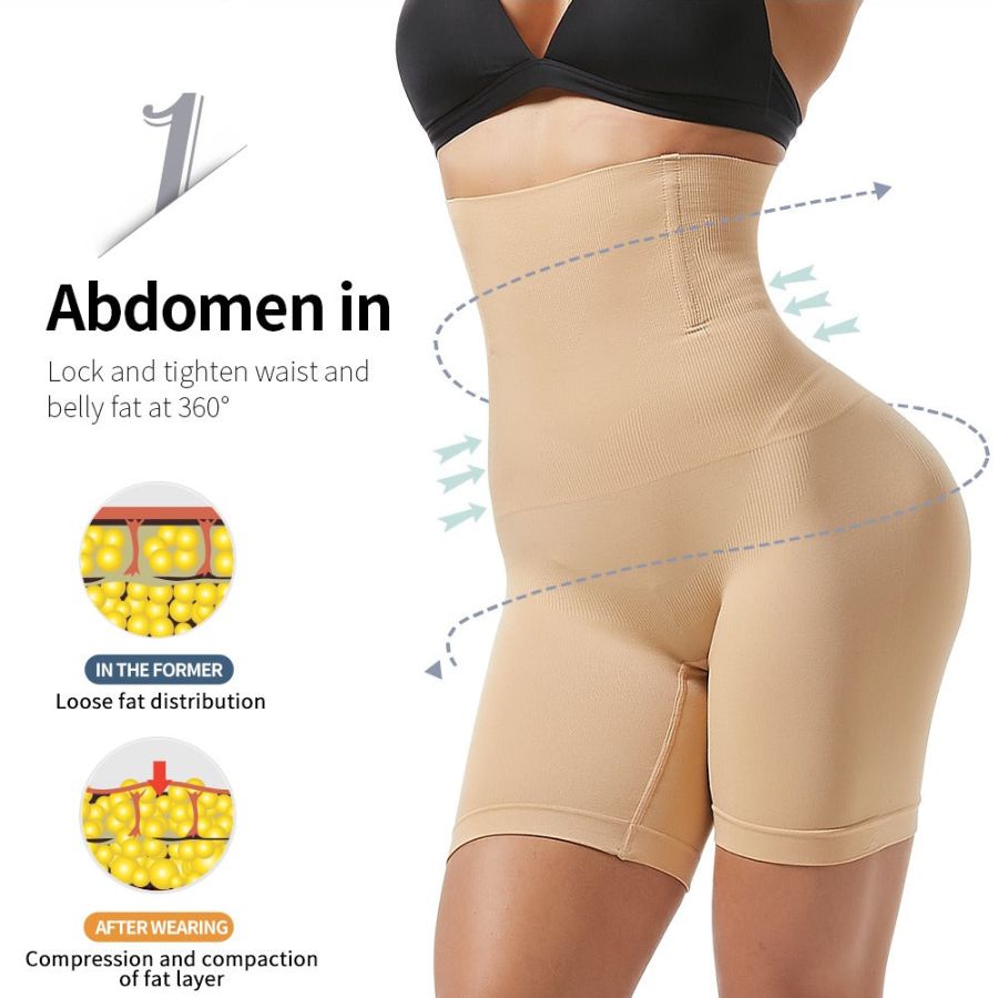 Corsetto modellante donna, snellente, alta compressione, beige, riduce girovita e addome, tessuto elastico, effetto dimagrante, comfort quotidiano.