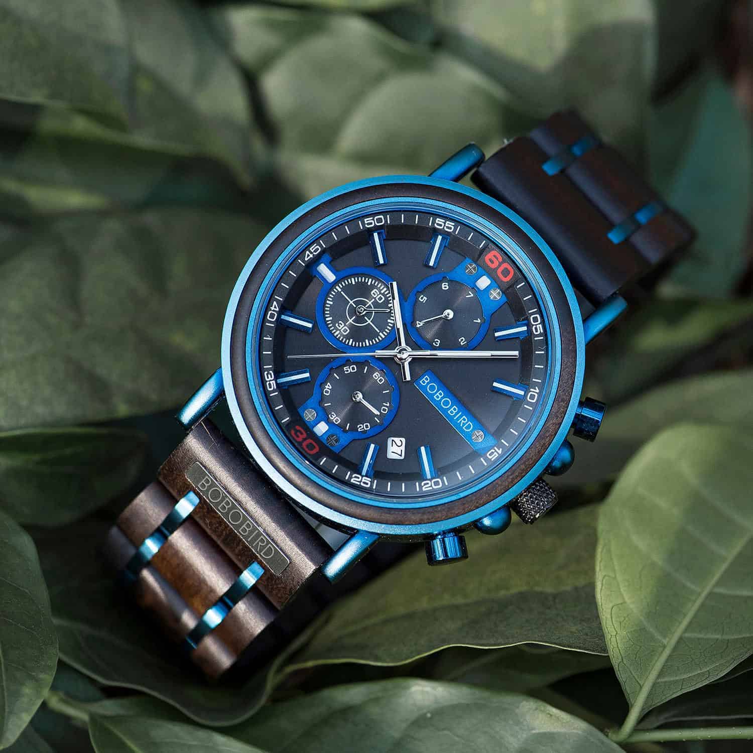 Orologio cronografo in legno blu 1