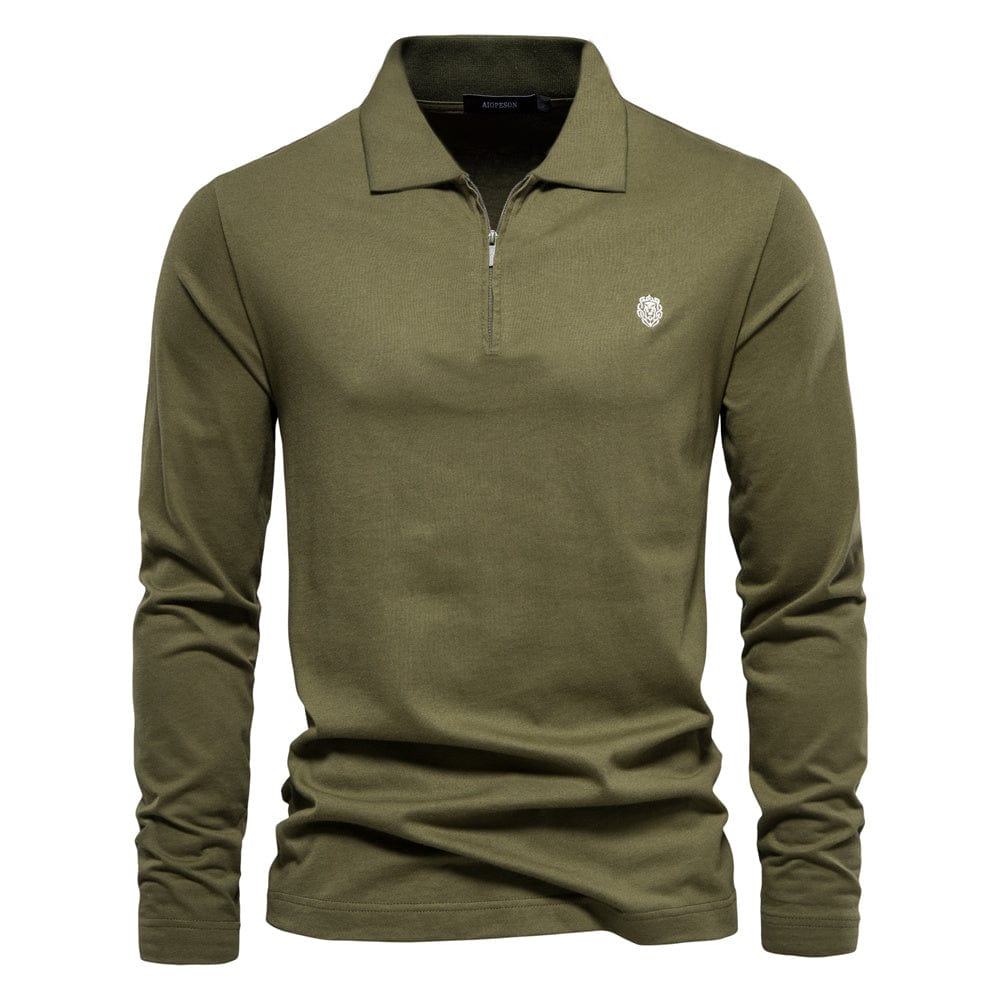 Polo da uomo a maniche lunghe - Mezza cerniera - Casual elegante - Colletto strutturato 0