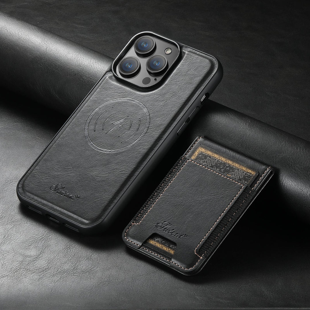 PremiumLeather – Custodia in pelle per telefono con porta carte e compatibilità MagSafe 2