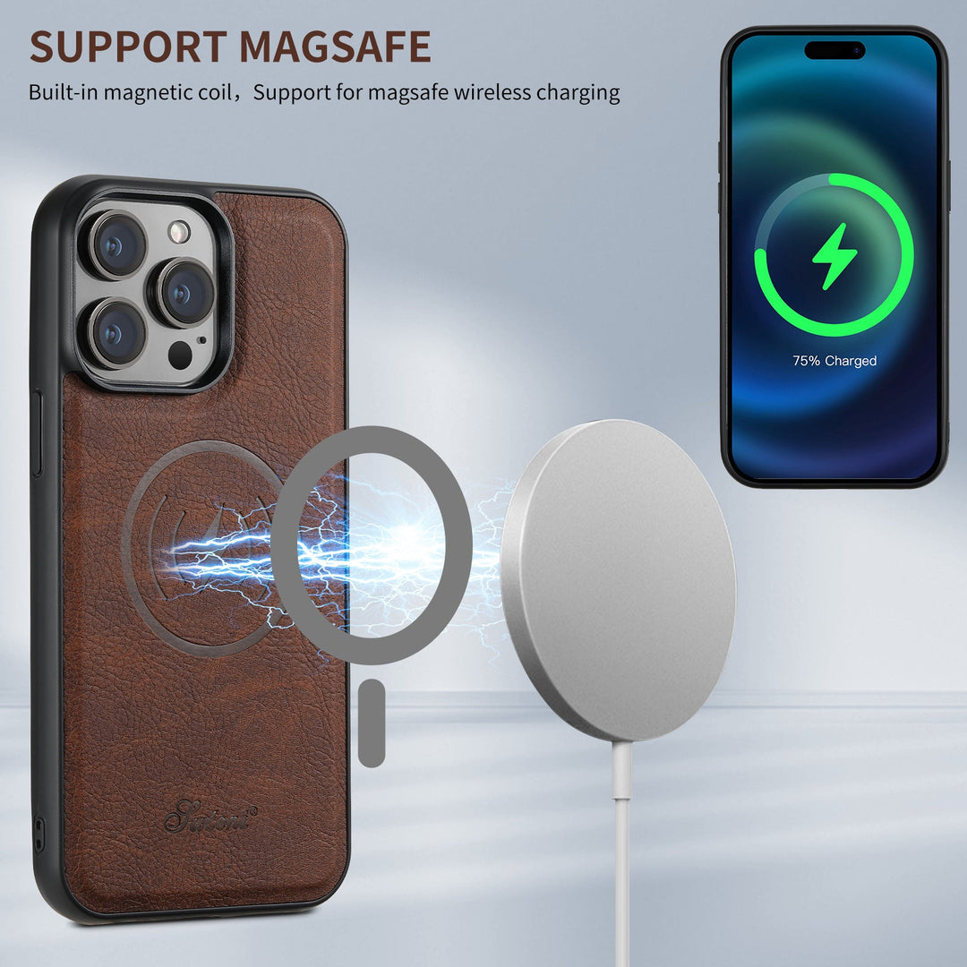 PremiumLeather – Custodia in pelle per telefono con porta carte e compatibilità MagSafe 3