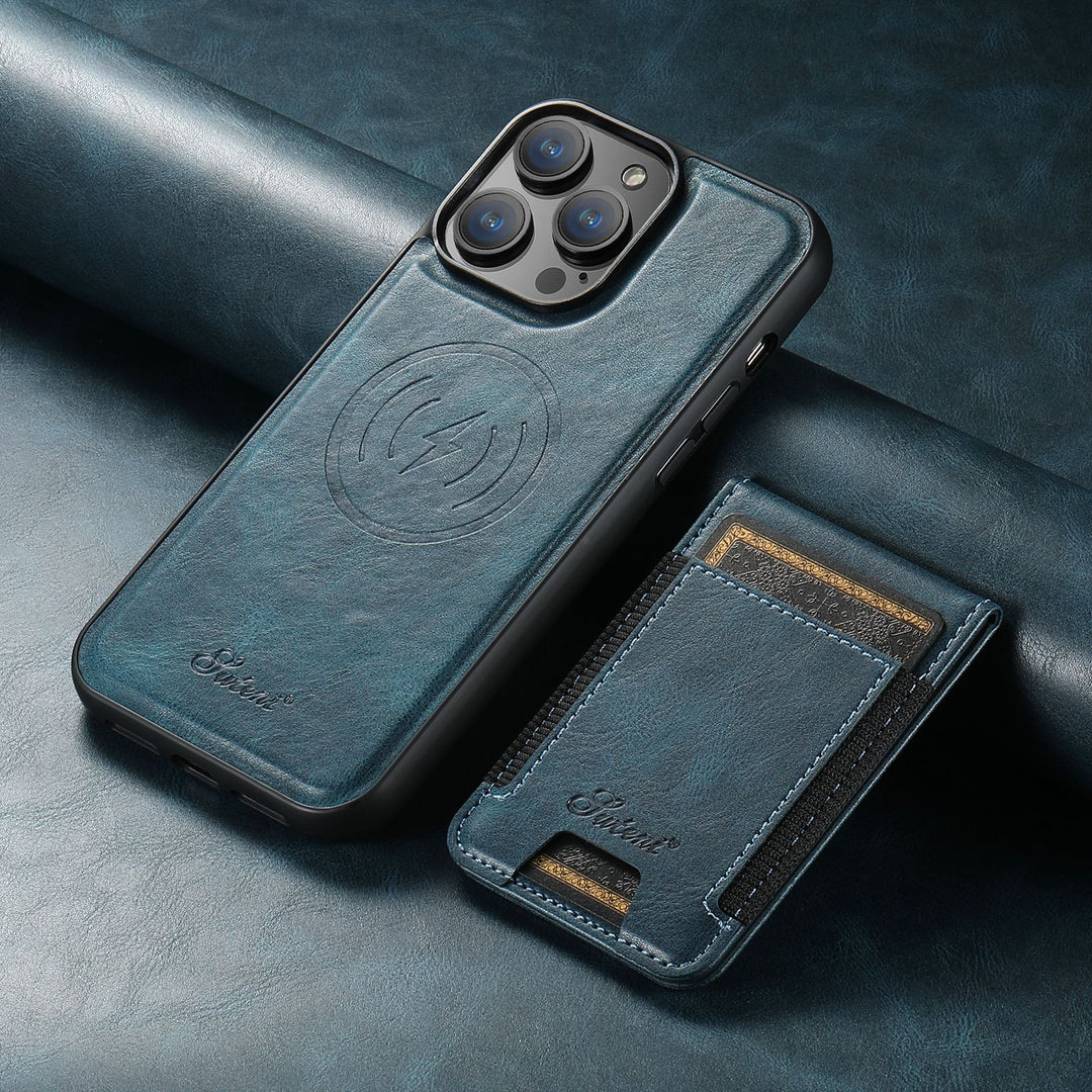 PremiumLeather – Custodia in pelle per telefono con porta carte e compatibilità MagSafe 5