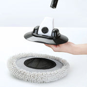Testina di ricambio per mocio rotante, design nero e bianco, con panno in microfibra grigio, ideale per pulizia pavimenti, compatibile con vari modelli.