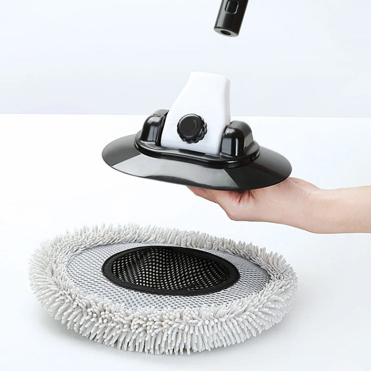 Testina di ricambio per mocio rotante, design nero e bianco, con panno in microfibra grigio, ideale per pulizia pavimenti, compatibile con vari modelli.