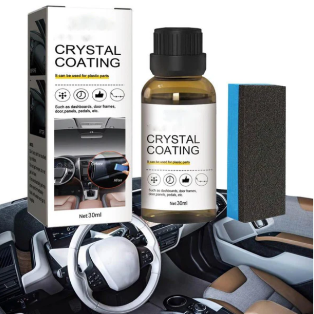Bottiglia di rivestimento cristallino per auto da 30ml con scatola e spugna, ideale per cruscotti, cornici porte e parti in plastica.
