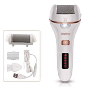 Rasoio elettrico Jinding bianco con display LED, testina intercambiabile, cavo USB e spazzola per la pulizia. Ideale per pedicure professionale.