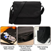 Borsa a tracolla nera con tasche interne con zip, ampio scomparto principale e tasche laterali. Design funzionale e spazioso per uso quotidiano.
