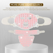 Maschera LED terapia luce rossa, dispositivo bellezza viso e collo, trattamento anti-età, cura pelle, tecnologia fotonica, ringiovanimento cutaneo.