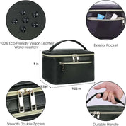 Borsa cosmetica in pelle vegana ecologica, impermeabile, con tasca esterna, doppie cerniere lisce e manico resistente. Dimensioni: 9.25x5.5x5 pollici.