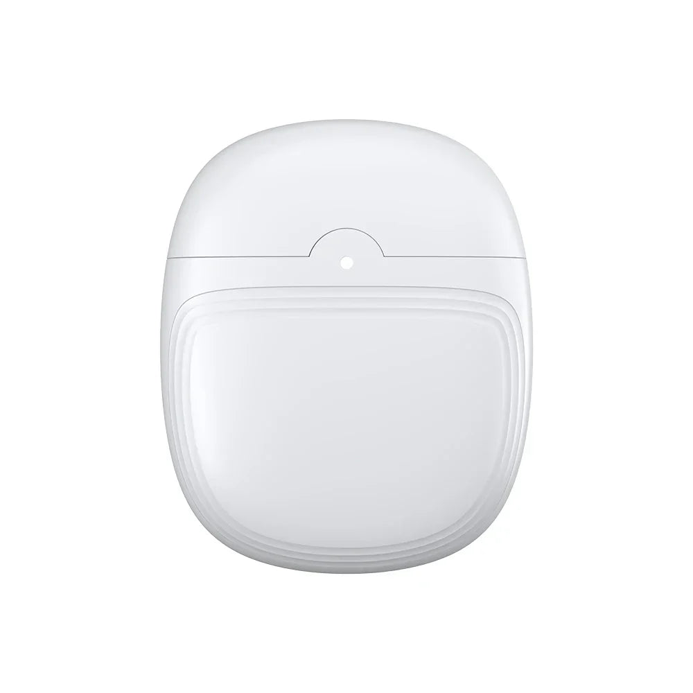 Custodia di ricarica bianca per auricolari wireless, design compatto e moderno, ideale per protezione e ricarica rapida. Accessorio audio portatile.
