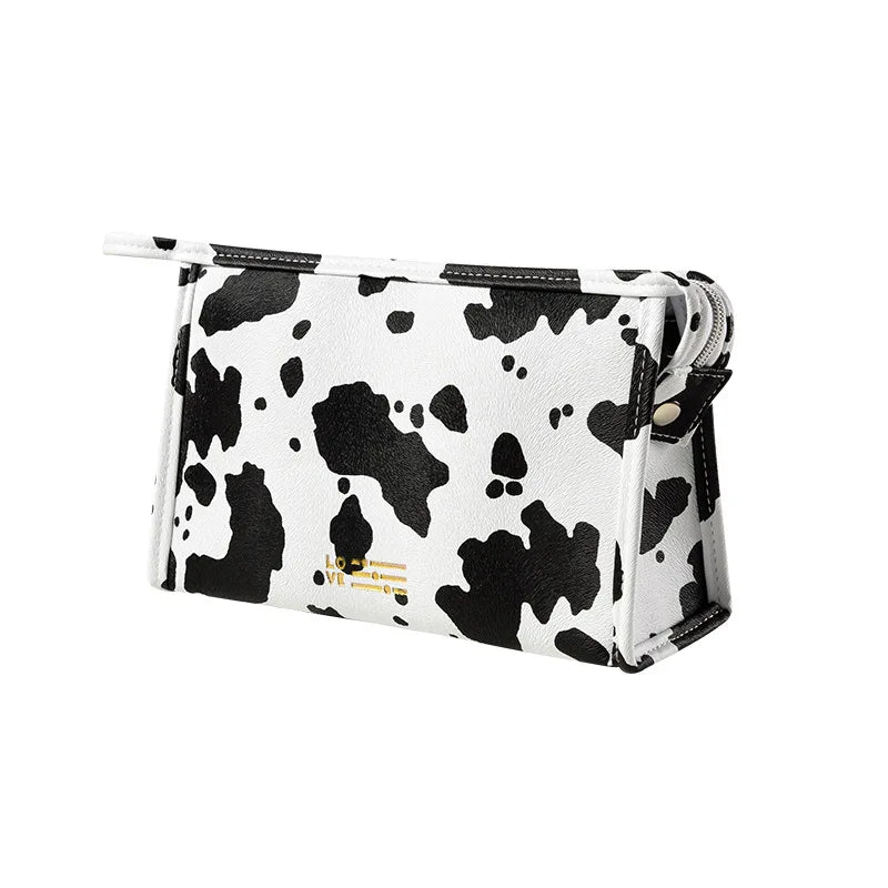 Maddalena | Borsa per trucco cosmetico impermeabile in pelle PU con stampa mucca