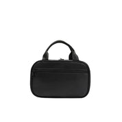 Borsa a mano nera in pelle, design elegante e minimalista, con cerniera frontale. Accessorio moda donna, ideale per ogni occasione.